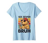 Women's Cool Capybara Six Seven Bruh Design V-Neck T-Shirt