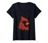 Womens Cool Cardinal Sunglasses Retro Vintage Birdwatching Redbird V-Neck T-Shirt