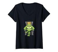 Womens Cool Cartoon Frog King Bodybuilding Fitness Workout V-Neck T-Shirt