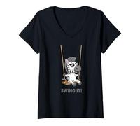 Women's Cool Cartoon Zebra Swinging on a Swing V-Neck T-Shirt