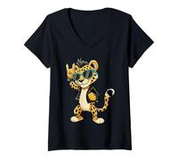 Womens Cool Cheetah Rock Music Leopard Funny Animal Lovers V-Neck T-Shirt