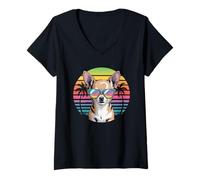 Women's Cool Chihuahua Summer Sunset Palm Trees Beach V-Neck T-Shirt
