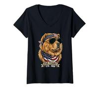 Women's Cool Chow Chow American Flag 250 Year USA Anniversary V-Neck T-Shirt