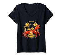 Women's Cool Crab Wearing Sunglasses At The Beach V-Neck T-Shirt