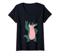 Women's Cool Crocodile Rock On Funny Reptile Vintage Design V-Neck T-Shirt