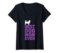 Womens Cool Cute Malamute / Husky Dog Lover - Best Dog Mom Ever V-Neck T-Shirt