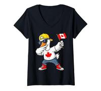 Women's Cool Dabbing Canadian Goose Maple Leaf Graphic V-Neck T-Shirt