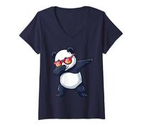 Women's Cool Dabbing Panda with Sunglasses V-Neck T-Shirt