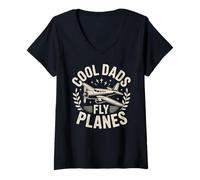 Women's Cool Dads Fly Planes Funny Pilot Aviation V-Neck T-Shirt