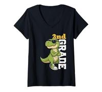 Womens Cool Dinosaur 2nd Grade Back to School V-Neck T-Shirt