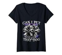 Women's Cool Doberman Graphic Style. Can I Pet That Dog V-Neck T-Shirt