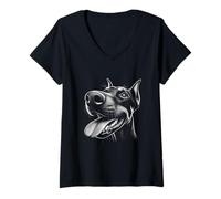 Womens Cool Doberman Sticking Tongue Out in Playful Defiance Face V-Neck T-Shirt