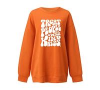 Women's Cool Drop Shoulder Pullover Sweatshirts for Women Casual Long Sleeve Lightweight Sweaters Loose Fit Treat People with Kindness Crew Neck 2024 Hoodies Trendy Teen Sweatshirts Orange