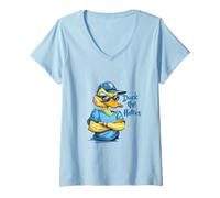 Women's Cool Duck Sunglasses Cap - Duck The Haters Sassy Attitude V-Neck T-Shirt