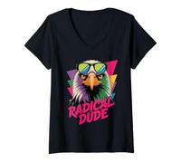 Womens Cool Eagle Radical Dude Vintage Vaporwave Nostalgia V-Neck T-Shirt
