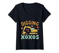 Women's Cool Excavator Digging XOXOs Valentine Operator Love Machine V-Neck T-Shirt