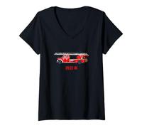 Women's Cool Firetruck in Japanese Kanji Characters Fire Fighter V-Neck T-Shirt