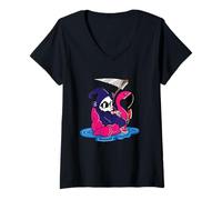 Womens Cool Flamingo Death Death Grave Swimming Hoop V-Neck T-Shirt