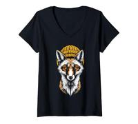 Women's Cool Fox Beanie Hat Urban Animal Design V-Neck T-Shirt