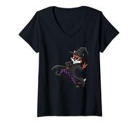 Womens Cool Fox in Witch Costume V-Neck T-Shirt