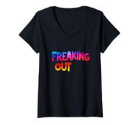 Womens Cool Freaking Out Speech Emblem V-Neck T-Shirt
