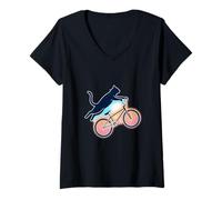 Womens Cool & Funny Flying Cat Riding BMX Bike Art for BMX Lovers V-Neck T-Shirt