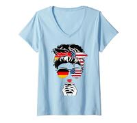 Womens Cool German American Coffee Mom Girl Aunt Mama Needs Coffee V-Neck T-Shirt