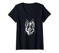 Womens Cool German Shepherd Dog with Sunglasses Cool Black Shepherd V-Neck T-Shirt