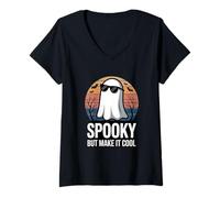 Women's Cool Ghost Halloween Spooky But Make It Cool Retro V-Neck T-Shirt