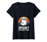 Women's Cool Ghost Halloween Spooky But Make It Cool Retro V-Neck T-Shirt
