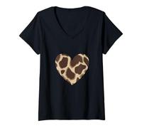Women's Cool Giraffe Print Heart V-Neck T-Shirt