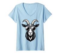 Women's Cool Goat with Sunglasses Goat Graphic V-Neck T-Shirt