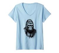 Womens Cool Gorilla Ink Art Urban Jungle Wild Power Portrait Grunge V-Neck T-Shirt