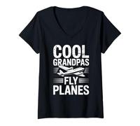 Women's Cool Grandpas Fly Planes Funny Pilot Aviation V-Neck T-Shirt