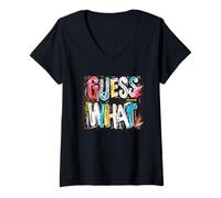 Womens Cool Guess What Graphic for a Fun Statement V-Neck T-Shirt