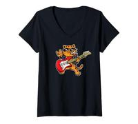 Women's Cool Guitar Playing Cat Guitarist Rockstar V-Neck T-Shirt