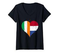 Womens Cool Heart for Irish Dutch Pride An Ireland Netherlands Flag V-Neck T-Shirt