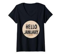 Womens Cool Hello January Stamp V-Neck T-Shirt