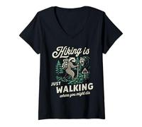 Women's Cool Honey Badger-Hiking is Just Walking Where You Might Die V-Neck T-Shirt