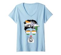 Womens Cool Indian Coffee Mama Mom Mommy Girl Aunt India Flag Print V-Neck T-Shirt