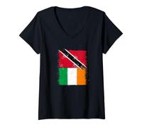 Womens Cool Ireland Trinidad and Tobago Flag for Irish Trini Pride V-Neck T-Shirt