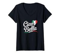 Womens Cool Italian Hello Saying Ciao Bella With Italian Flag Italy V-Neck T-Shirt