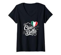 Womens Cool Italian Hello Saying Ciao Bella With Italian Flag Italy V-Neck T-Shirt