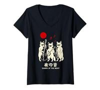 Womens Cool Jazz Fox Kitsune Band Kawaii Japanese Harajuku V-Neck T-Shirt