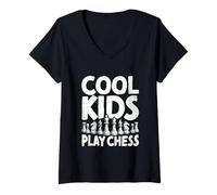 Women's Cool Kids Play Chess Pieces Mind Sport Board Game Chess V-Neck T-Shirt