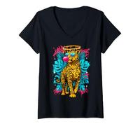 Women's Cool Leopard Bubble Gum Jungle Big Cats Graphic V-Neck T-Shirt