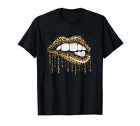Womens Cool Lips Bite Kiss Me Leopard Print Cheetah T-Shirt