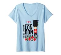 Womens Cool London UK Guard Illustration Cartoon Graphic Designs V-Neck T-Shirt