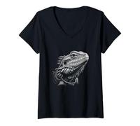 Womens Cool Looking Bearded Dragon Trendy Reptile Design V-Neck T-Shirt