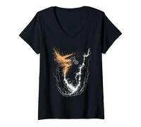 Women's Cool Mountain Biker Jumping Over Rocks and Dust Clouds V-Neck T-Shirt